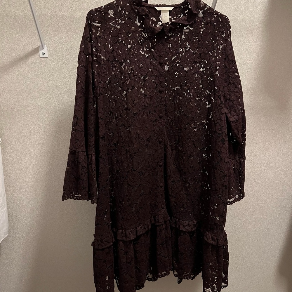 Burgundy purple button up jacket lace dress